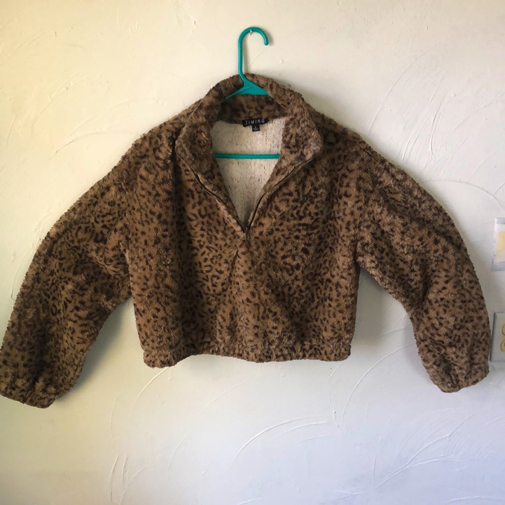 Cropped Cheetah Print Quarter Zip